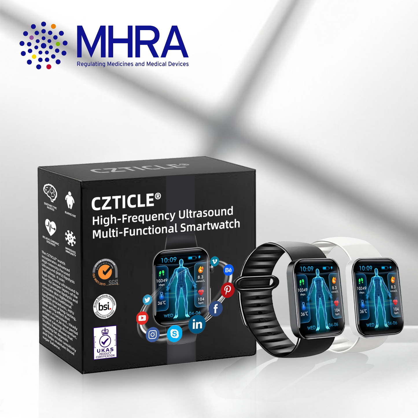 CZTICLE® High-Frequency Ultrasound Multi-Functional Smartwatch(Specifically Designed for Fat Burning, Blood Sugar Balance, Lymphatic Detox, Edema Reduction, and Nerve Relaxation)